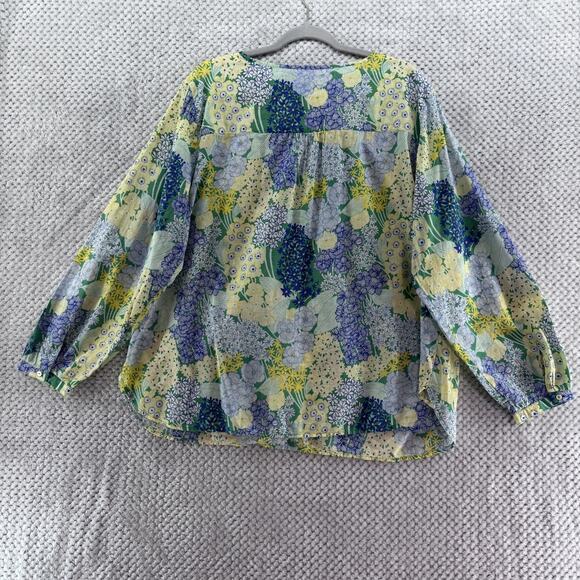 Talbots Top Womens Plus 3X Blue Spring Floral Popover Round Neck Long Sleeve - Picture 6 of 12